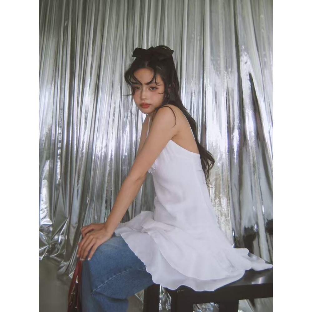 《HSS 韓國代購》正韓 🇰🇷 東大門 細肩雙層荷葉下擺連身裙-細節圖3