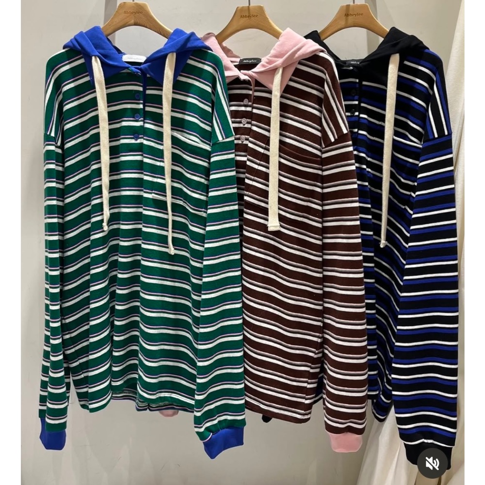 《HSS 韓國代購》正韓 🇰🇷 東大門 連帽老爹Polo條紋衫 復古古著風-細節圖8