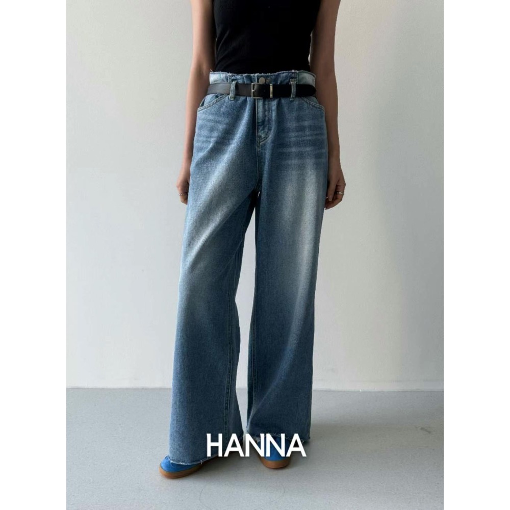 《HSS 韓國代購》正韓 🇰🇷 東大門 挖背純色黑白極簡背心（有罩杯）/高腰束腰牛仔寬褲（附腰帶）-細節圖3