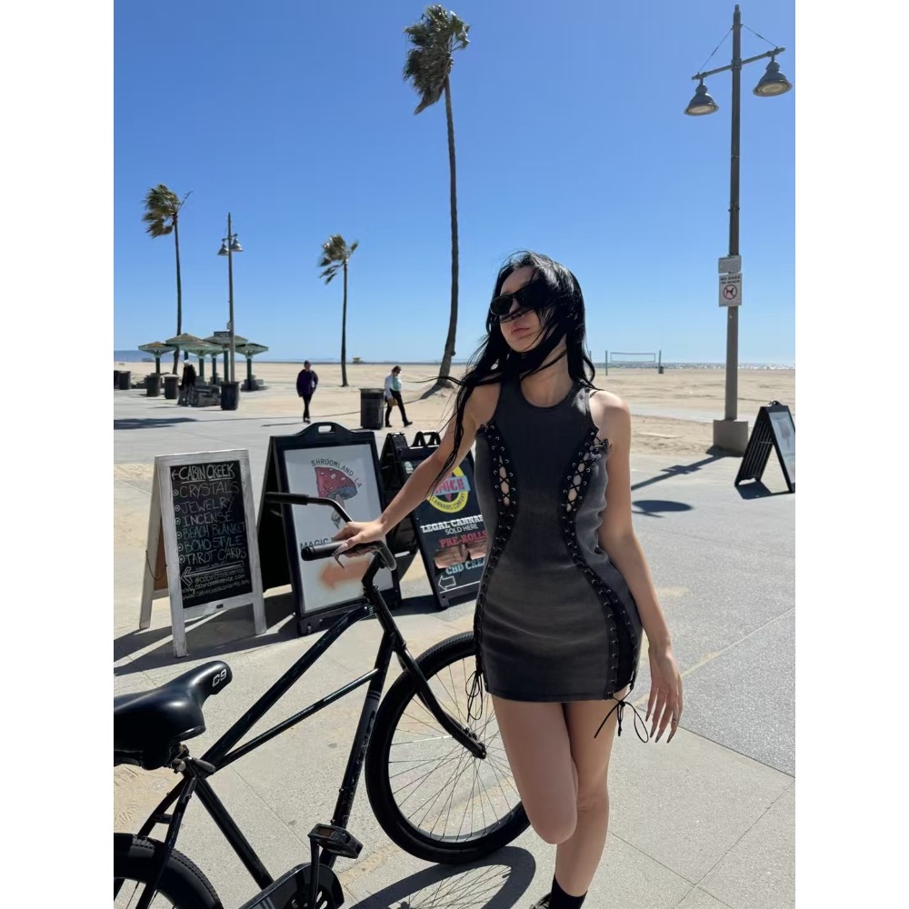 《HSS 韓國代購》正韓 🇰🇷 東大門 連帽造型罩衫手袖外套/修身綁帶造型連身裙短裙洋裝-細節圖7