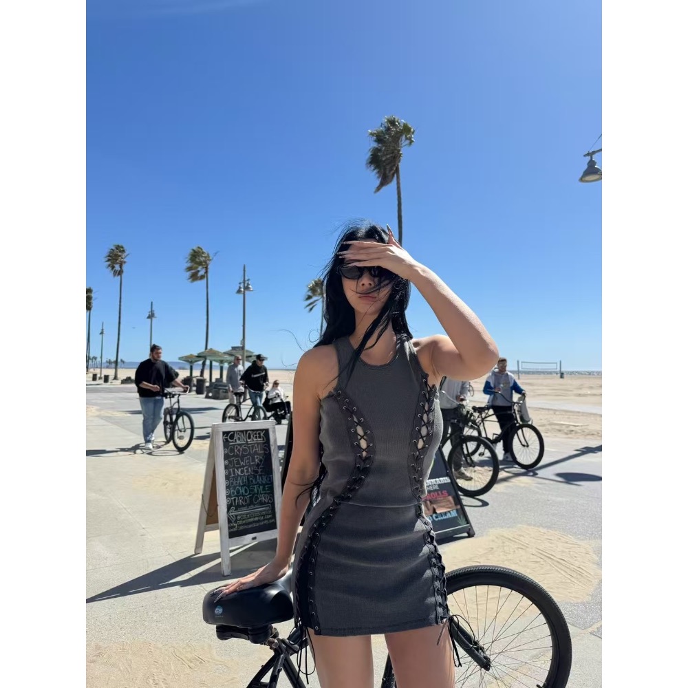 《HSS 韓國代購》正韓 🇰🇷 東大門 連帽造型罩衫手袖外套/修身綁帶造型連身裙短裙洋裝-細節圖8