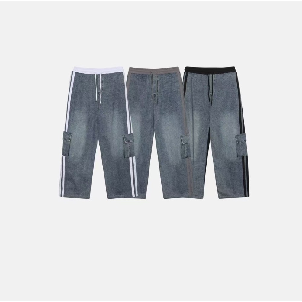 《HSS 韓國代購》正韓 🇰🇷 東大門 雙色拼色鬆緊腰側口袋牛仔工裝褲-細節圖7