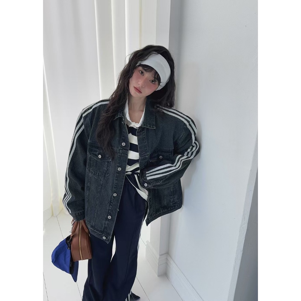 《HSS 韓國代購》正韓 🇰🇷 東大門 oversize復古三線葉刷色牛仔外套-細節圖3