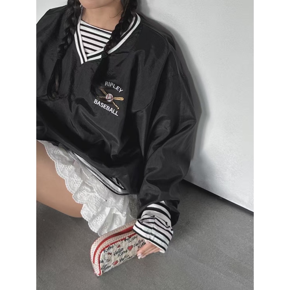 《HSS 韓國代購》正韓 🇰🇷 東大門 美式復古大學T寬鬆長版上衣-細節圖4