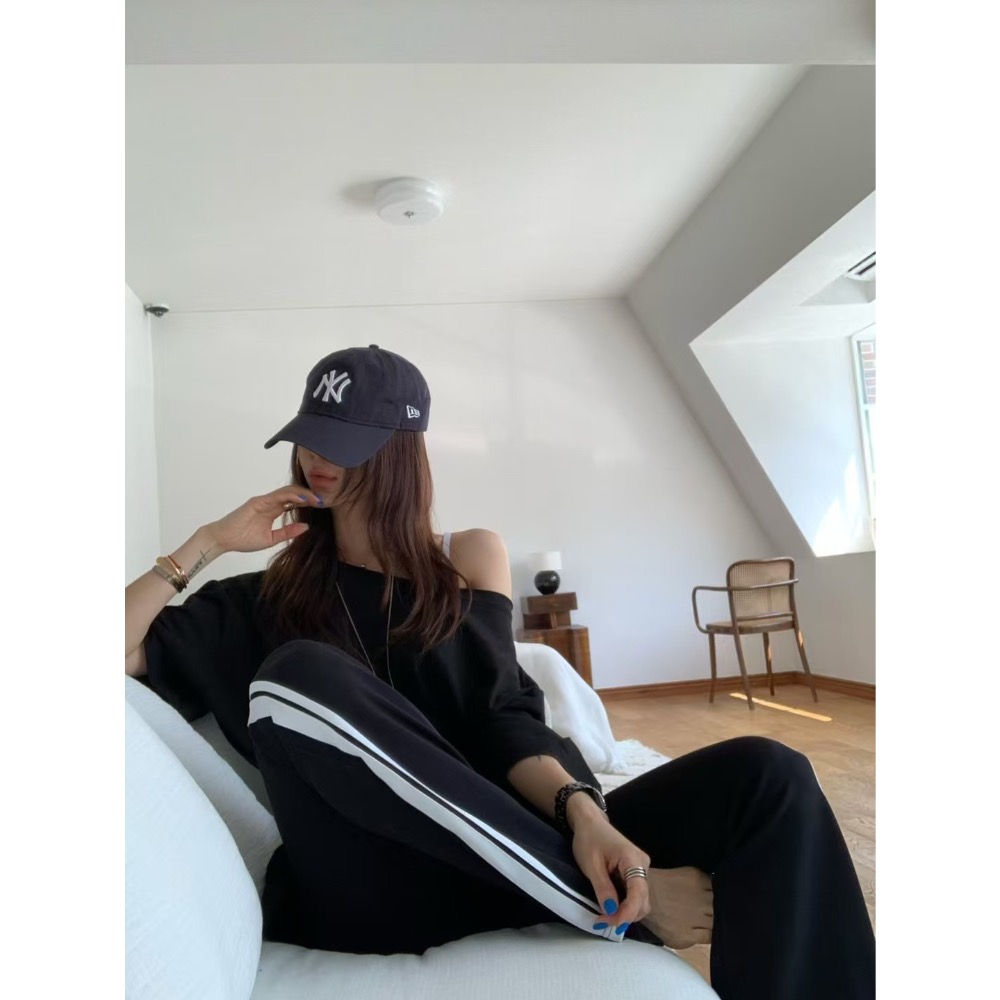 《HSS 韓國代購》正韓 🇰🇷 東大門 Revecite 側白線條微性感曲線彈力顯修長 鬆緊腰休閒棉褲 喇叭褲-細節圖6