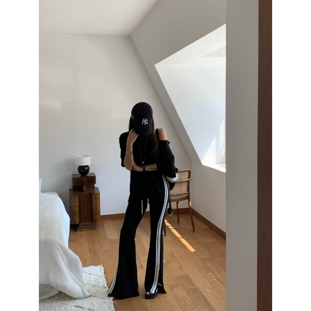 《HSS 韓國代購》正韓 🇰🇷 東大門 Revecite 側白線條微性感曲線彈力顯修長 鬆緊腰休閒棉褲 喇叭褲-細節圖8