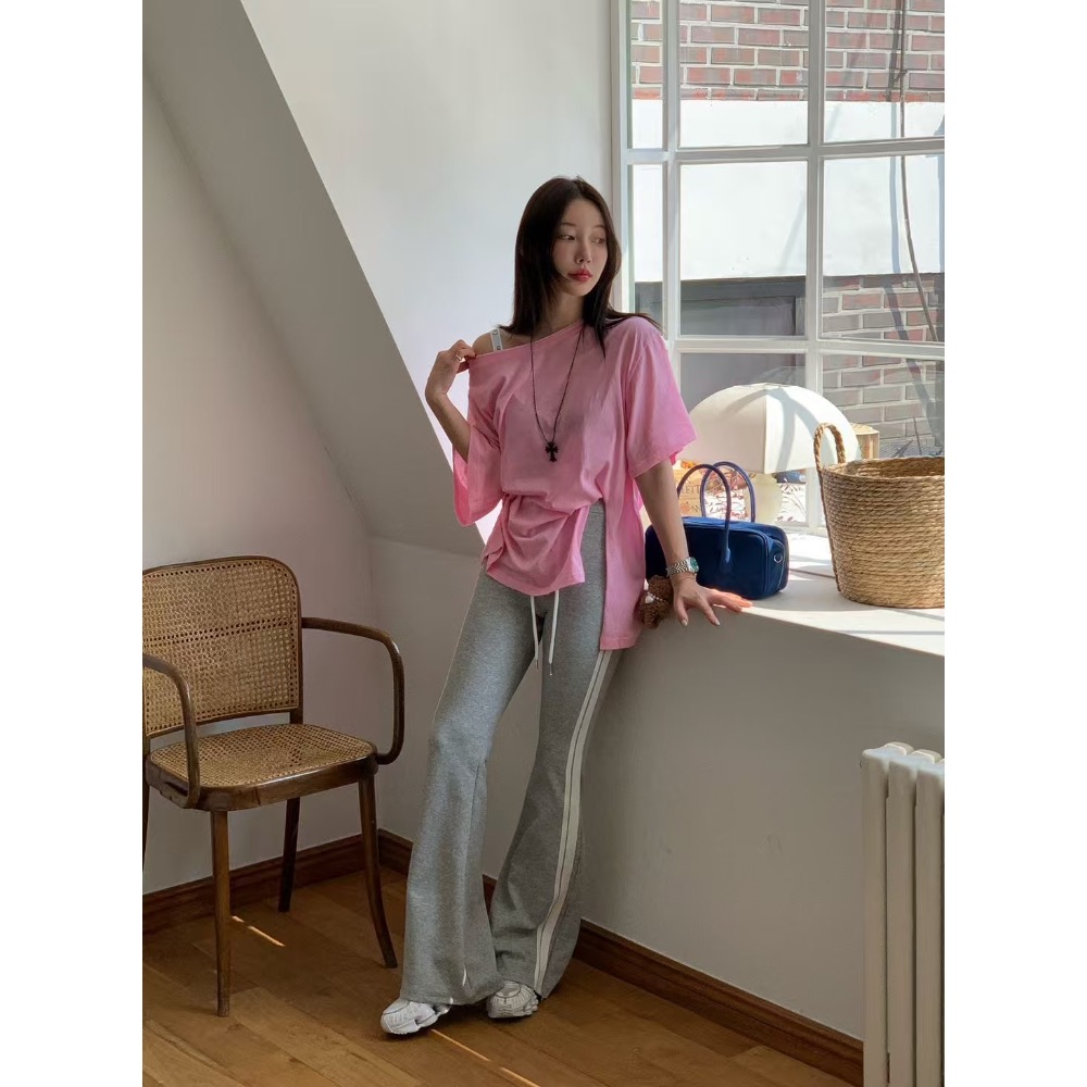 《HSS 韓國代購》正韓 🇰🇷 東大門 Revecite 側白線條微性感曲線彈力顯修長 鬆緊腰休閒棉褲 喇叭褲-細節圖9