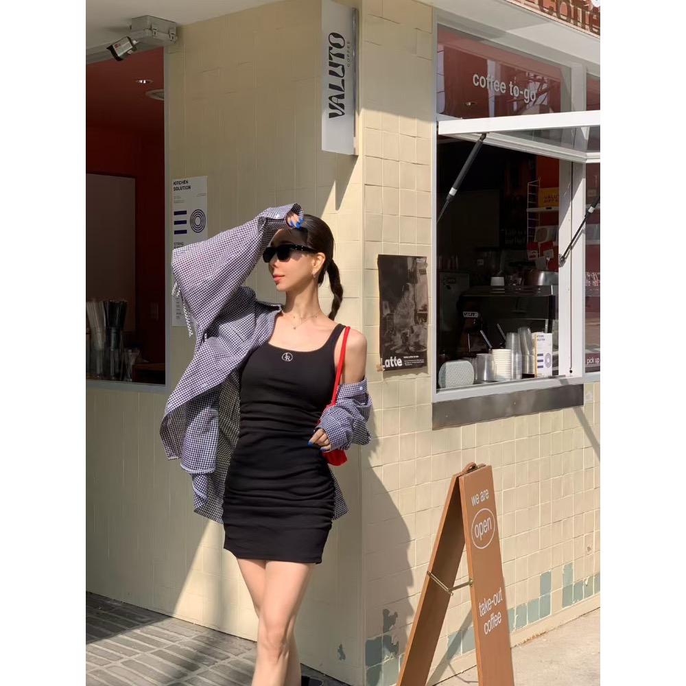 《HSS正韓空運代購》🇰🇷 東大門 Revecite 修身休閒風連身裙（附胸墊）/袖綁蝴蝶結長版襯衫罩衫外套-細節圖4