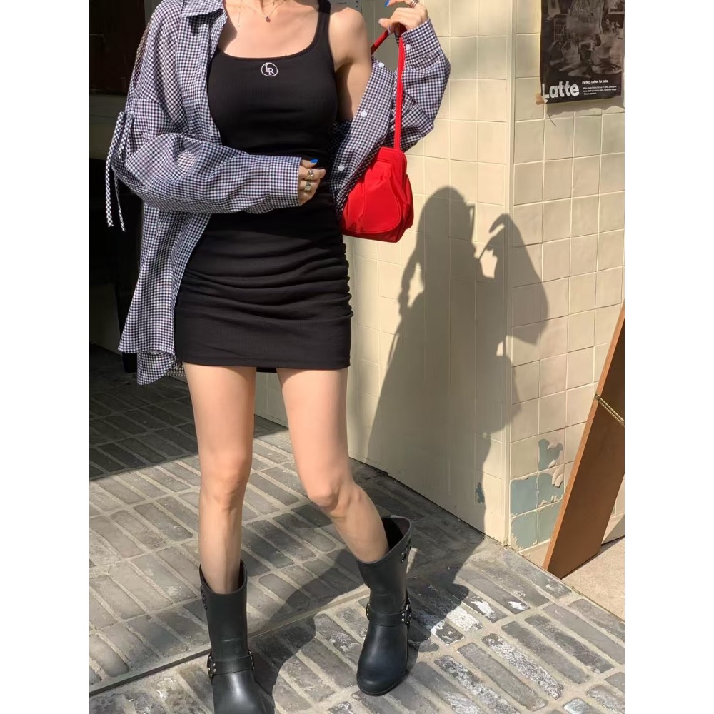 《HSS正韓空運代購》🇰🇷 東大門 Revecite 修身休閒風連身裙（附胸墊）/袖綁蝴蝶結長版襯衫罩衫外套-細節圖5