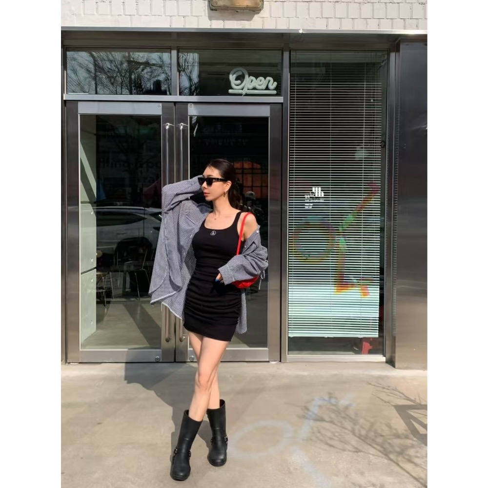 《HSS正韓空運代購》🇰🇷 東大門 Revecite 修身休閒風連身裙（附胸墊）/袖綁蝴蝶結長版襯衫罩衫外套-細節圖6