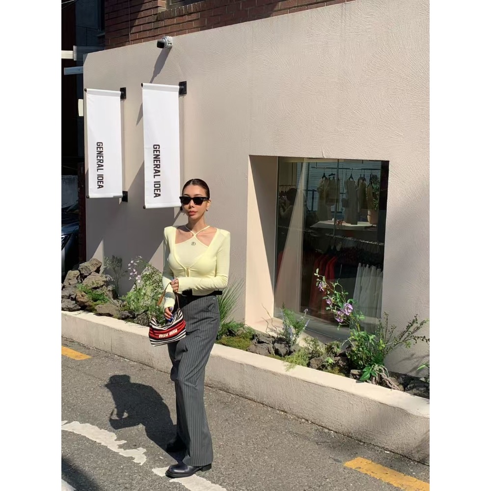 《HSS正韓空運代購》 🇰🇷 東大門 細肩繞脖背心+小外套/後鬆緊開叉高腰長裙-細節圖2