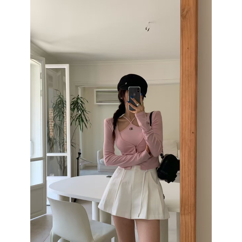 《HSS正韓空運代購》 🇰🇷 東大門 細肩繞脖背心+小外套/後鬆緊開叉高腰長裙-細節圖3