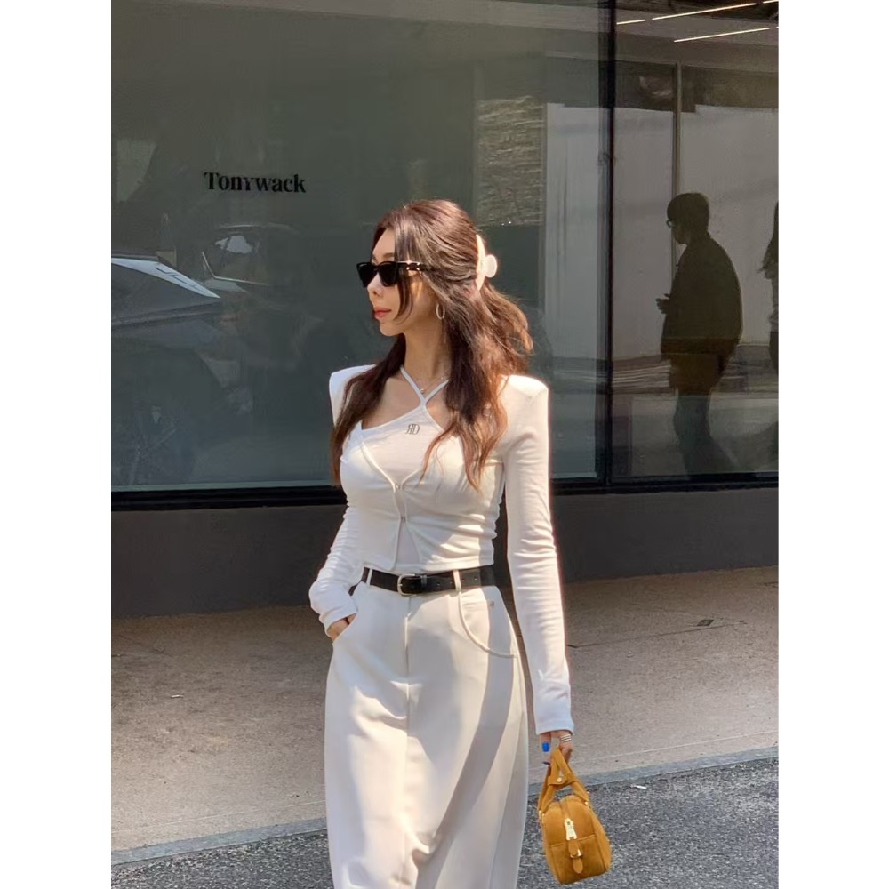 《HSS正韓空運代購》 🇰🇷 東大門 細肩繞脖背心+小外套/後鬆緊開叉高腰長裙-細節圖6