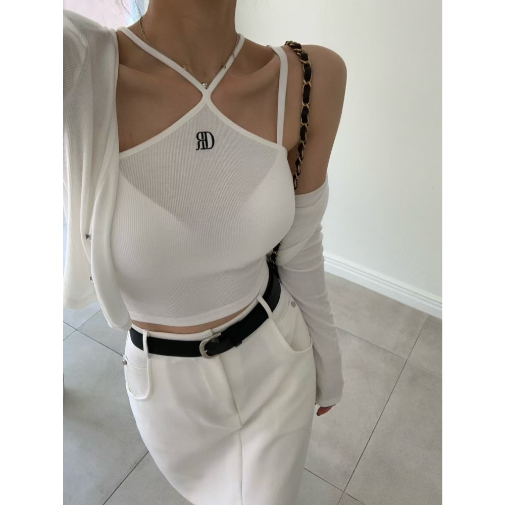 《HSS正韓空運代購》 🇰🇷 東大門 細肩繞脖背心+小外套/後鬆緊開叉高腰長裙-細節圖7