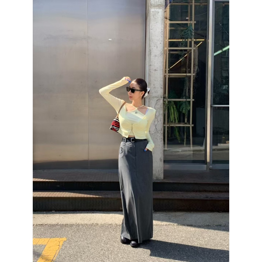 《HSS正韓空運代購》 🇰🇷 東大門 細肩繞脖背心+小外套/後鬆緊開叉高腰長裙-細節圖9