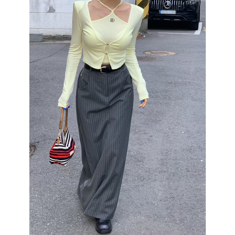 《HSS正韓空運代購》 🇰🇷 東大門 細肩繞脖背心+小外套/後鬆緊開叉高腰長裙-細節圖10