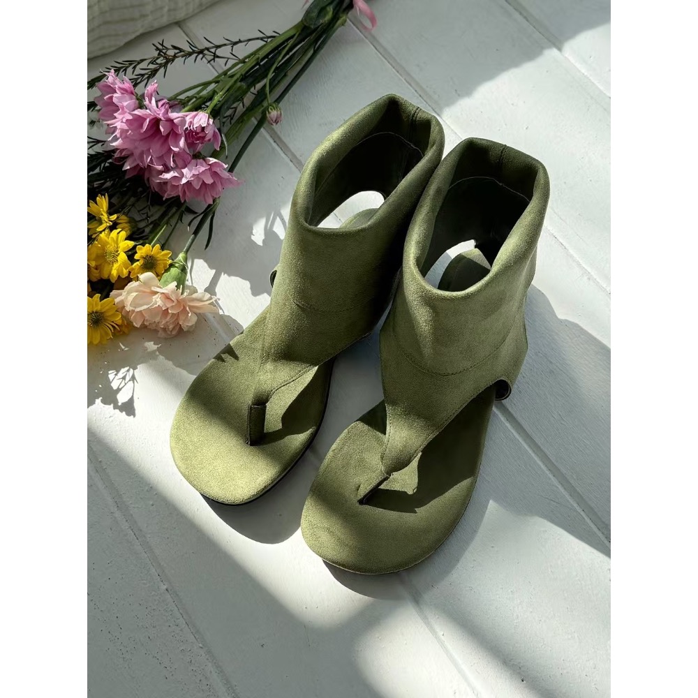 《HSS正韓空運代購》 🇰🇷 東大門 - 夾腳類麂皮質感中筒涼鞋靴可2穿短筒涼鞋靴-細節圖9