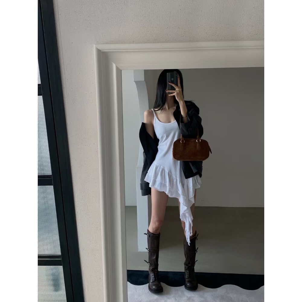 《HSS韓國代購》正韓 🇰🇷 東大門 VERANDA 細肩下擺不規則荷葉連身裙長洋裝ㄧㄚ-細節圖2