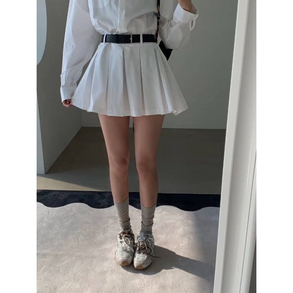 《HSS 韓國代購》正韓 🇰🇷 東大門 襯衫百褶裙洋裝連身裙（附腰帶）-細節圖4