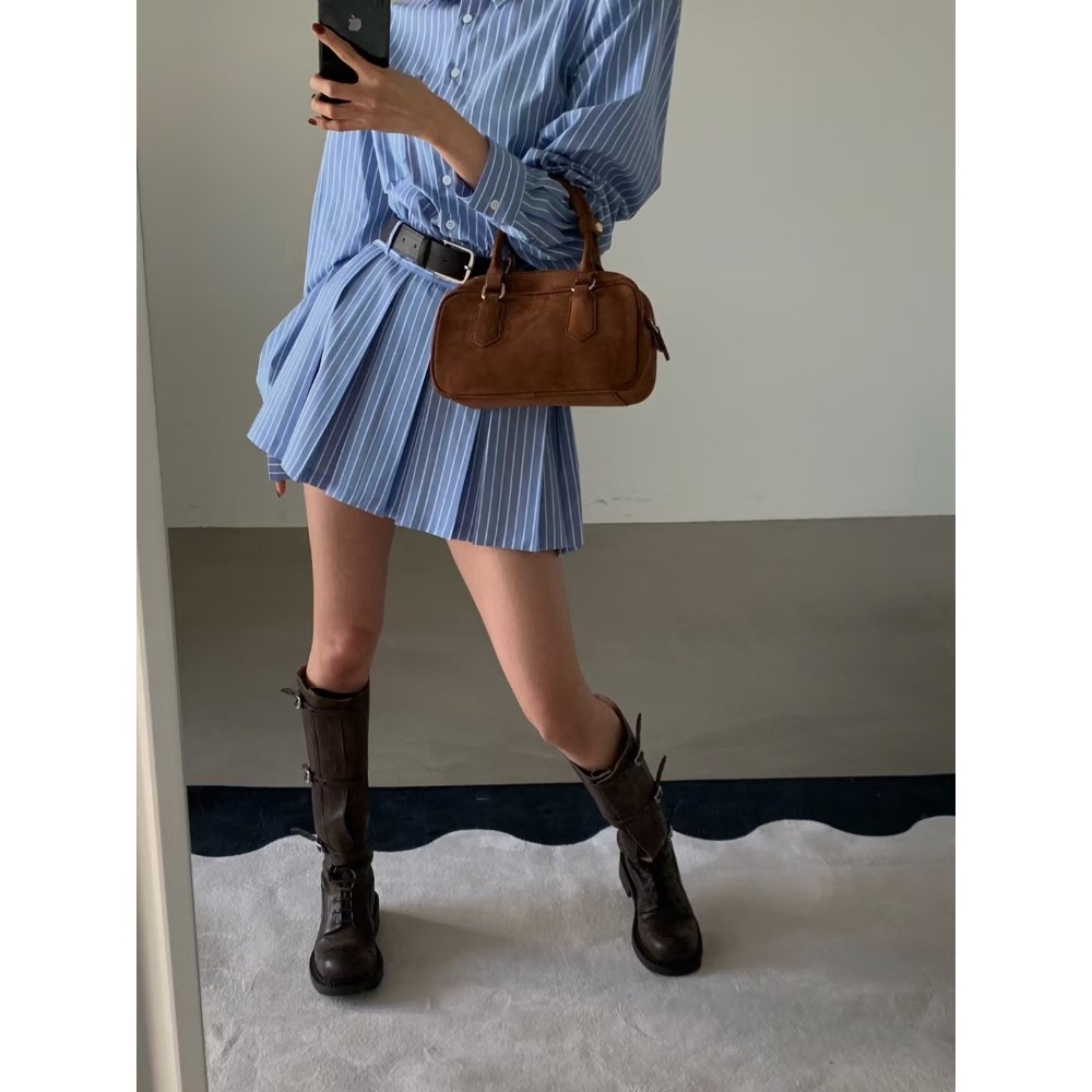 《HSS 韓國代購》正韓 🇰🇷 東大門 襯衫百褶裙洋裝連身裙（附腰帶）-細節圖10