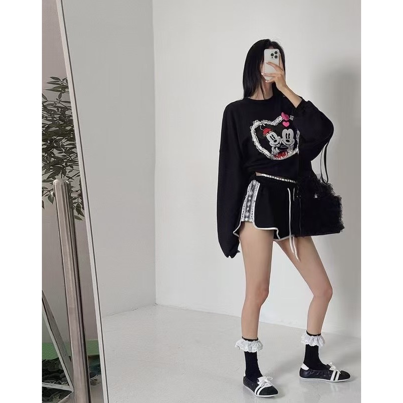 《HSS正韓空運代購》 🇰🇷 東大門 鬆緊腰側蕾絲休閒運動短褲-細節圖3