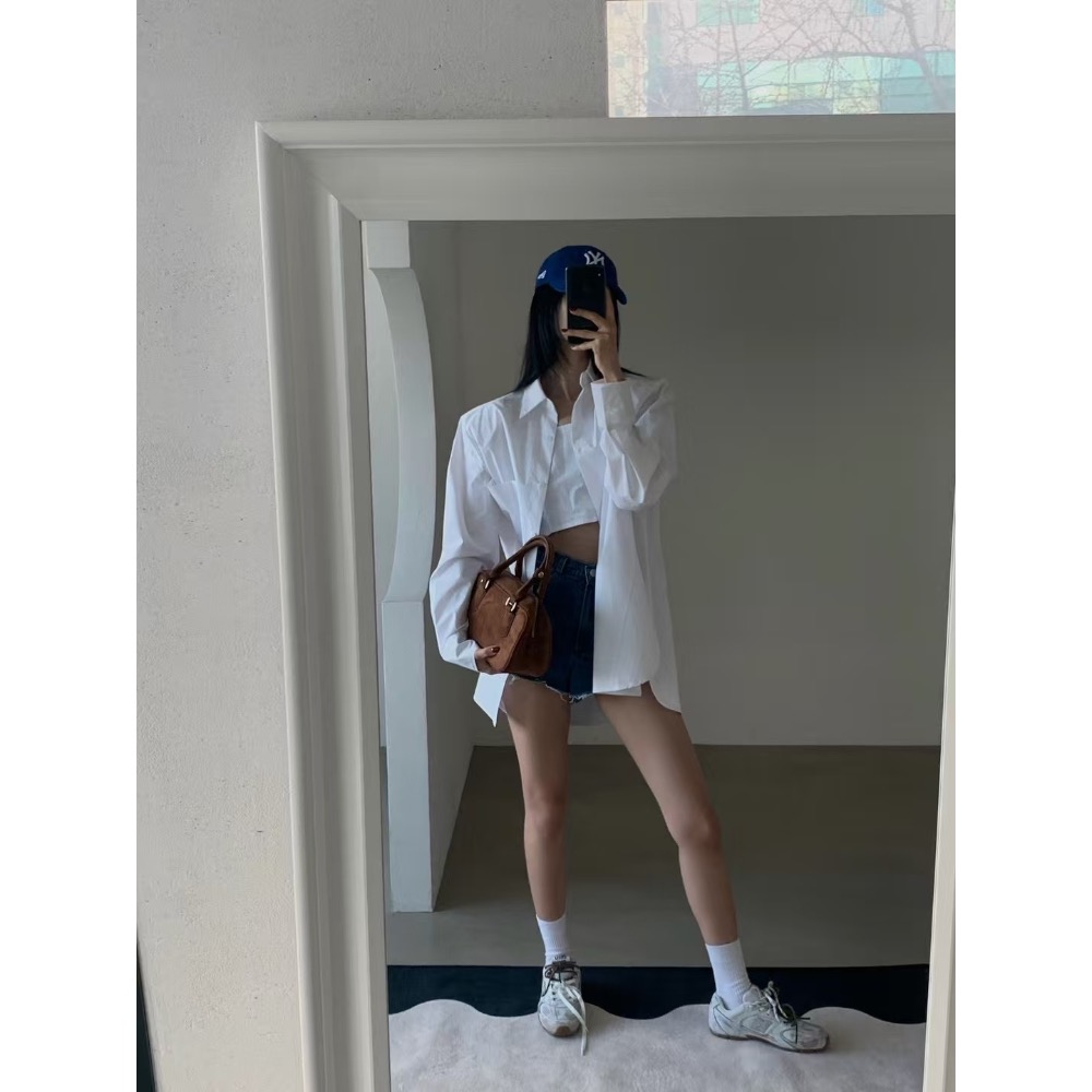 《HSS正韓空運代購》 🇰🇷 東大門  防曬必備寬鬆罩衫襯衫長袖上衣/內搭細肩短版背心-細節圖2