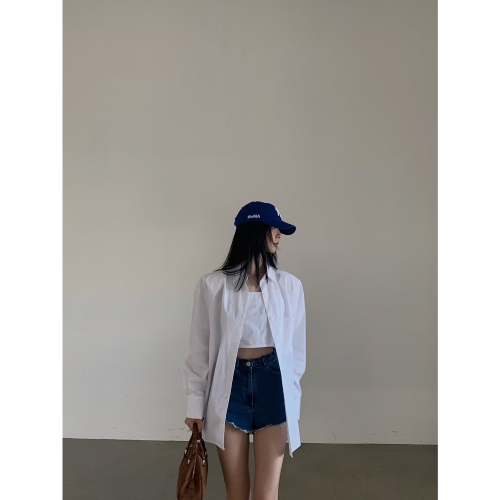 《HSS正韓空運代購》 🇰🇷 東大門  防曬必備寬鬆罩衫襯衫長袖上衣/內搭細肩短版背心-細節圖3