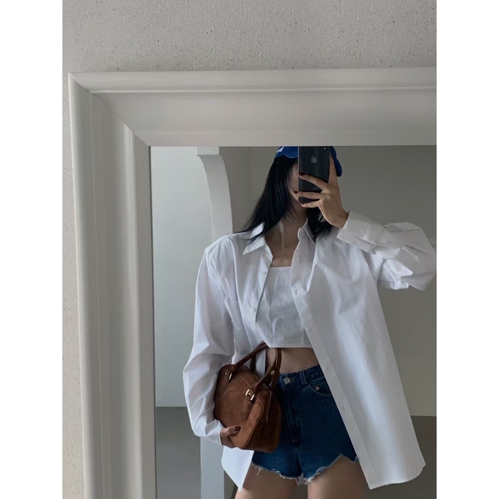 《HSS正韓空運代購》 🇰🇷 東大門  防曬必備寬鬆罩衫襯衫長袖上衣/內搭細肩短版背心-細節圖5