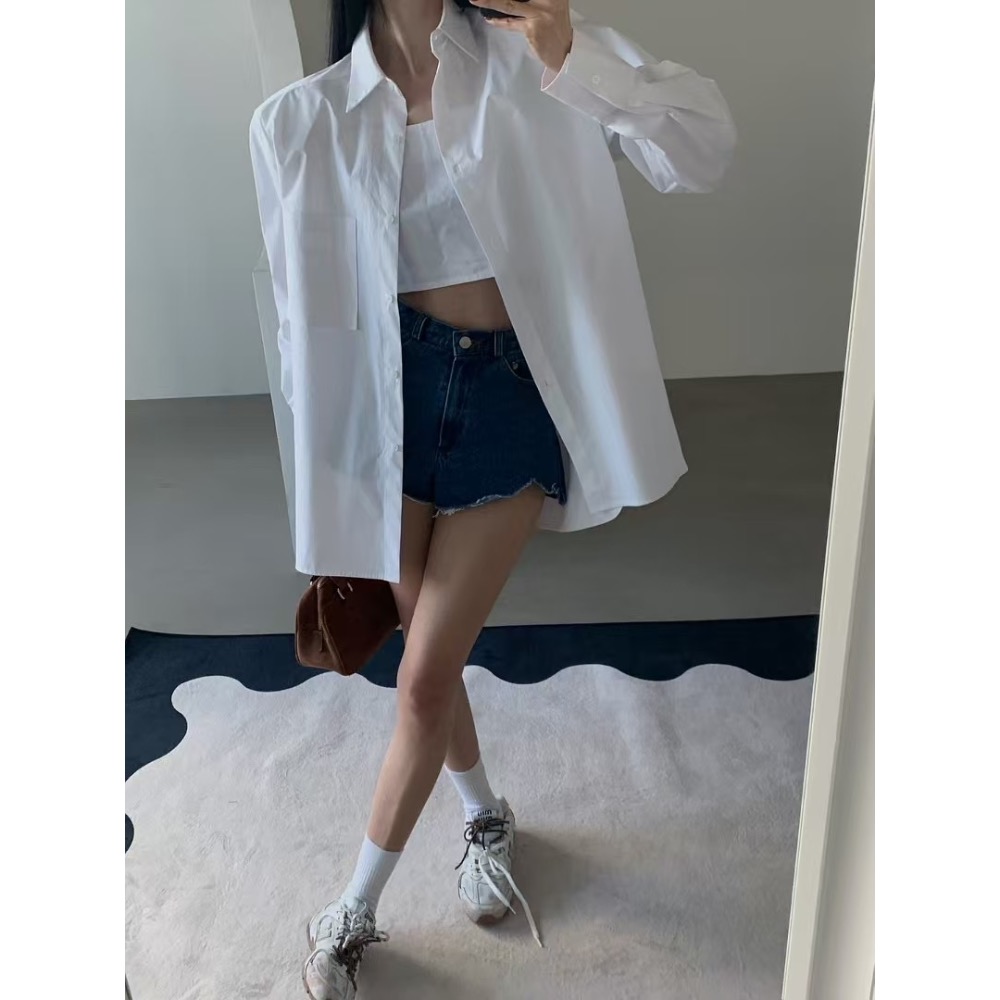 《HSS正韓空運代購》 🇰🇷 東大門  防曬必備寬鬆罩衫襯衫長袖上衣/內搭細肩短版背心-細節圖6