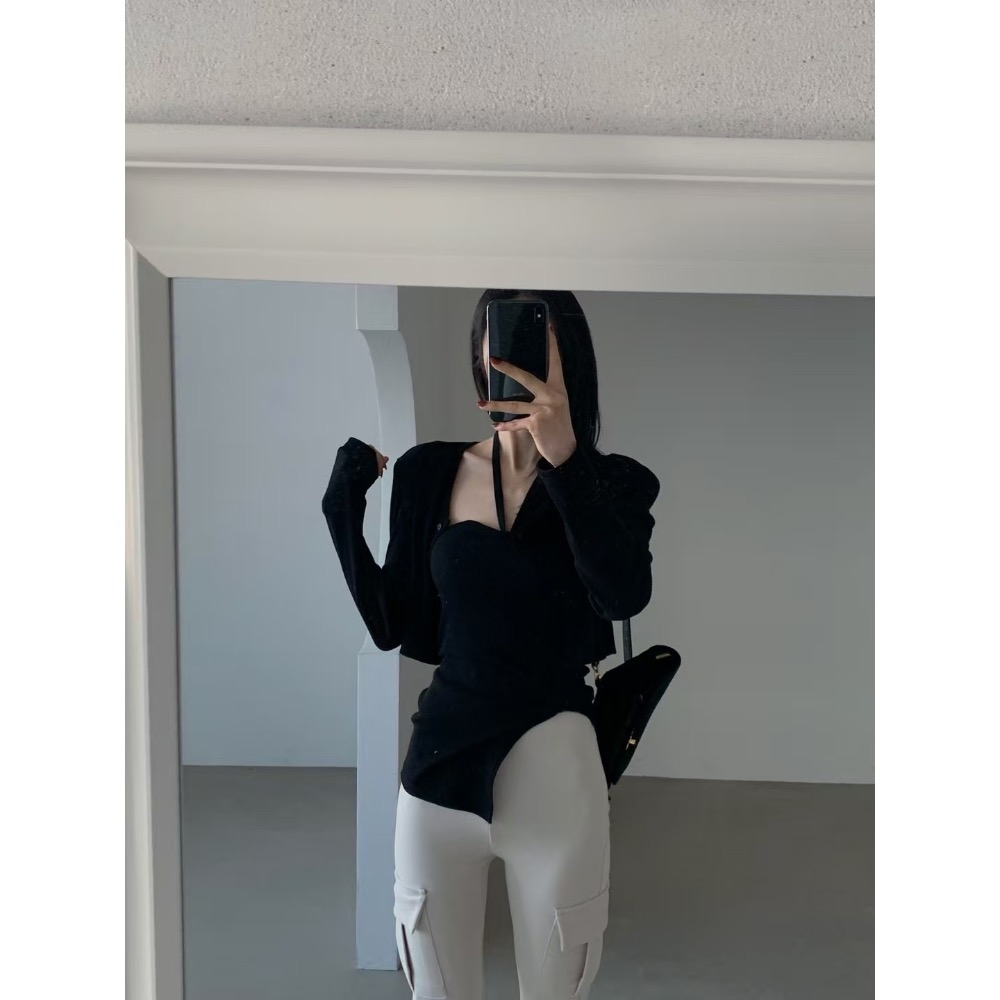 《HSS 正韓空運代購》🇰🇷 東大門 VERANDA繞脖綁帶2穿平口背心+罩衫小外套上衣-細節圖4