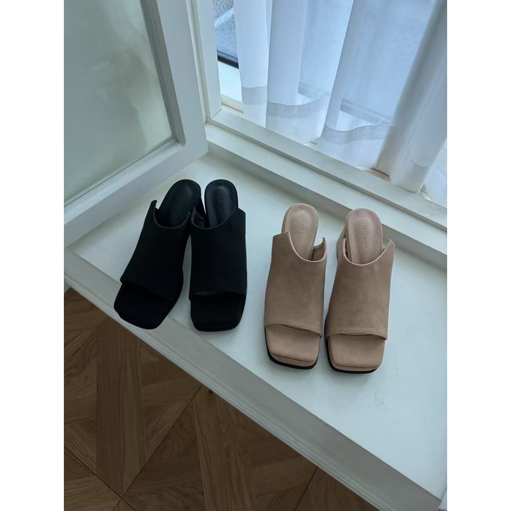 《HSS正韓空運代購》 🇰🇷 東大門 麂皮質感  復古粗根 拖鞋式厚底跟鞋 厚底高跟鞋-細節圖3