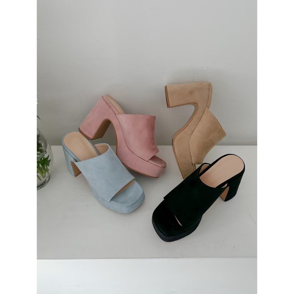 《HSS正韓空運代購》 🇰🇷 東大門 麂皮質感  復古粗根 拖鞋式厚底跟鞋 厚底高跟鞋-細節圖8