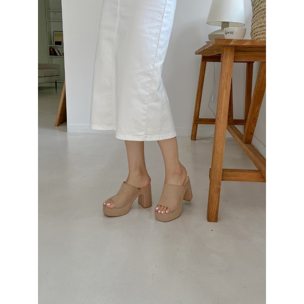 《HSS正韓空運代購》 🇰🇷 東大門 麂皮質感  復古粗根 拖鞋式厚底跟鞋 厚底高跟鞋-細節圖10