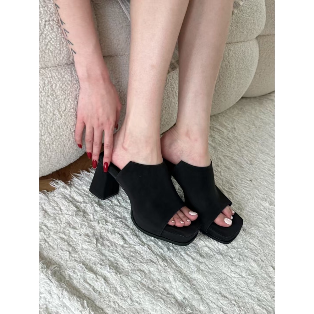 《HSS正韓空運代購》 🇰🇷 東大門 麂皮質感  復古粗根 拖鞋式厚底跟鞋 厚底高跟鞋-規格圖11