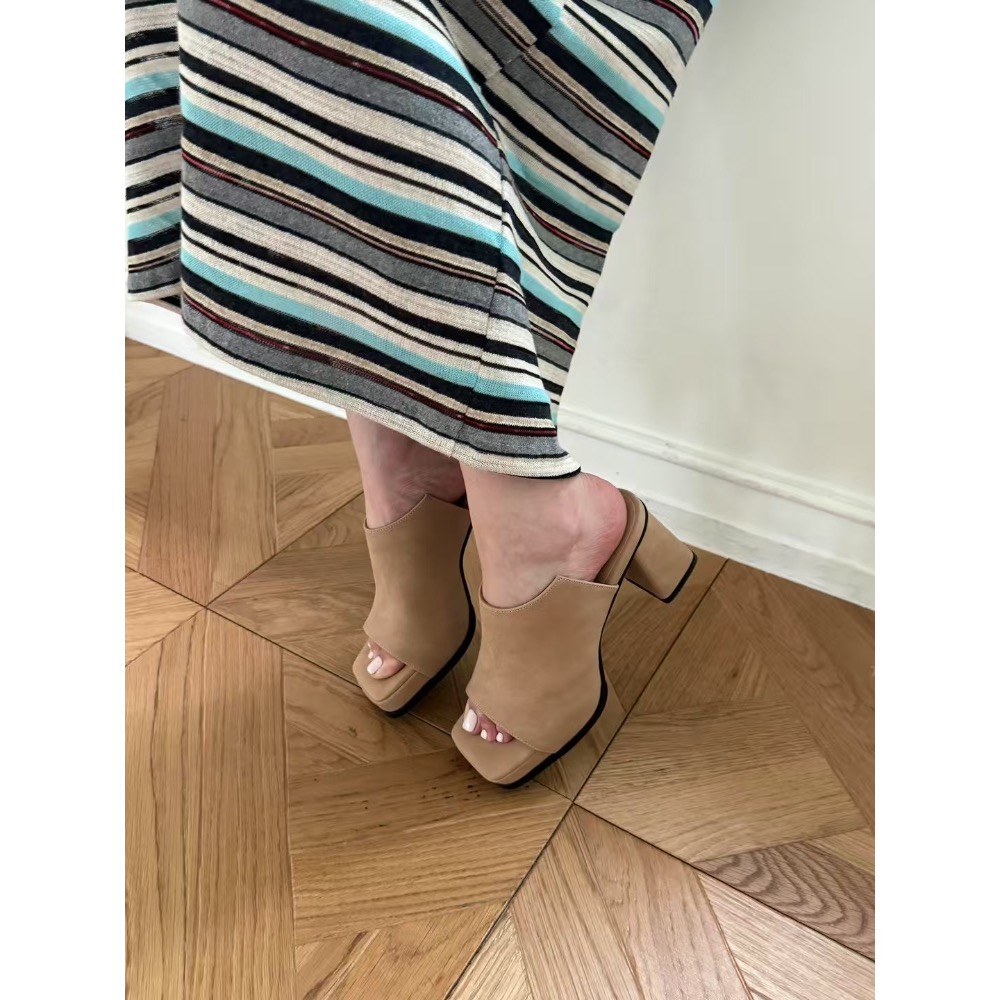 《HSS正韓空運代購》 🇰🇷 東大門 麂皮質感  復古粗根 拖鞋式厚底跟鞋 厚底高跟鞋-規格圖11