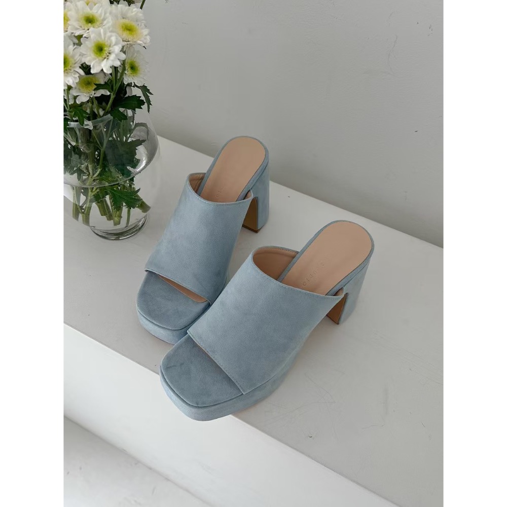 《HSS正韓空運代購》 🇰🇷 東大門 麂皮質感  復古粗根 拖鞋式厚底跟鞋 厚底高跟鞋-規格圖11