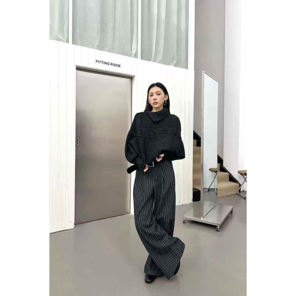 HSS選品系列🖤【Chichic Girl 齊克女孩】 高腰黑灰寬鬆西裝褲-細節圖4