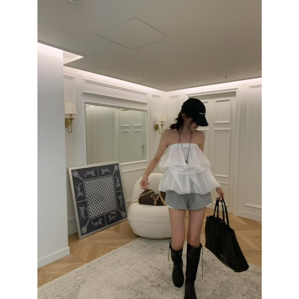【當天出貨】現貨 Twins 🇰🇷 韓國代購 東大門 正韓 澎澎蛋糕紗質上衣-細節圖6