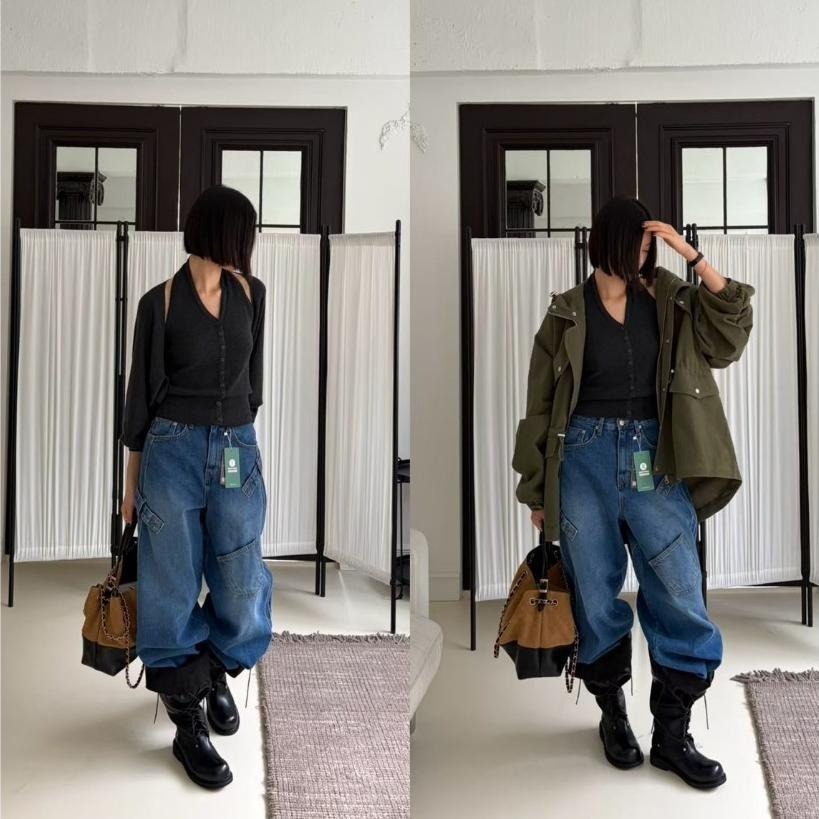 Twins 🇰🇷 韓國代購 東大門 正韓 早秋款 薄款口袋牛仔男友褲-細節圖3