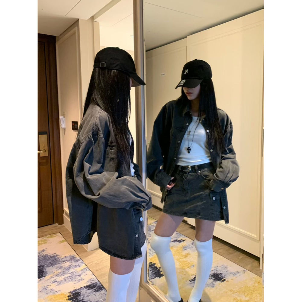 Twins 🇰🇷 韓國代購 東大門 正韓 早秋款 雙口袋水洗感襯衫/弧形線工裝短褲裙-細節圖8