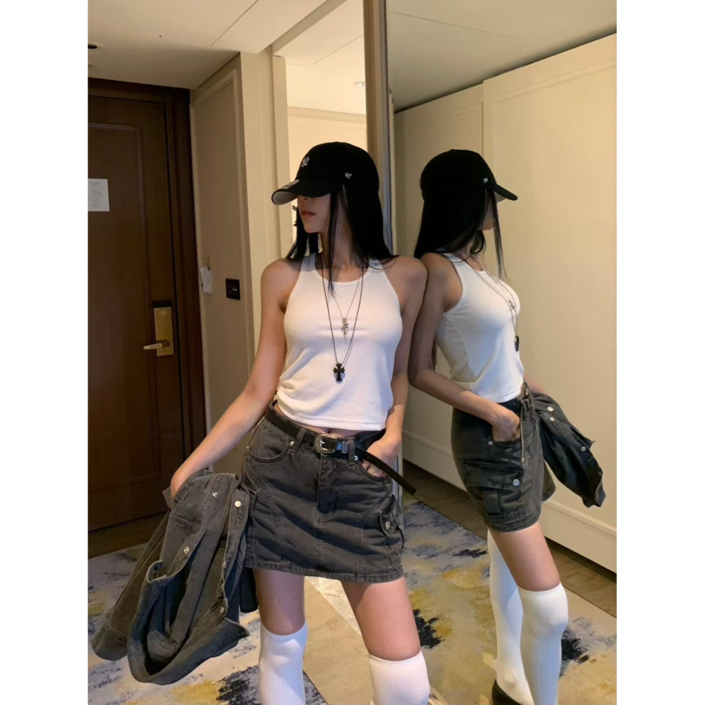 Twins 🇰🇷 韓國代購 東大門 正韓 早秋款 雙口袋水洗感襯衫/弧形線工裝短褲裙-細節圖10