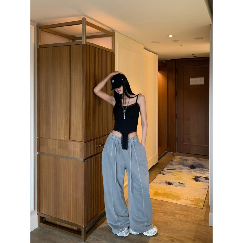 Twins 🇰🇷 韓國代購 東大門 正韓 早秋款 繩子+雙腰帶環水洗長褲-細節圖2