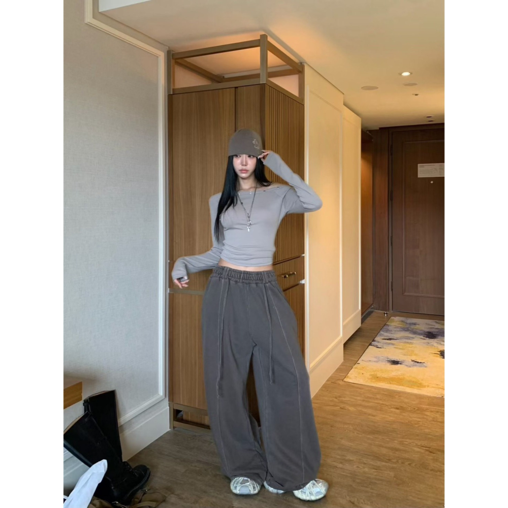 Twins 🇰🇷 韓國代購 東大門 正韓 早秋款 繩子+雙腰帶環水洗長褲-細節圖9