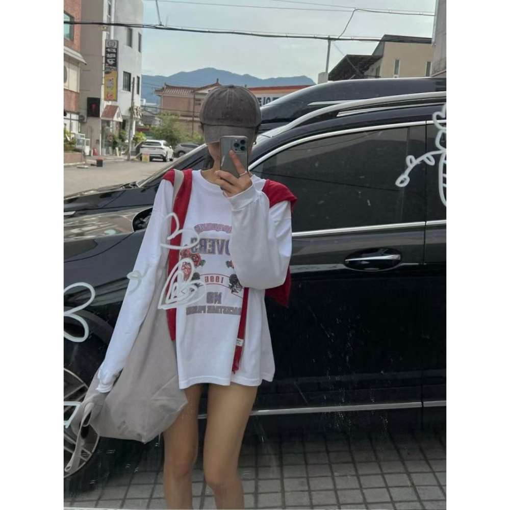 Twins 🇰🇷 韓國代購 東大門 正韓 早秋款 花花寬鬆中長版長T-細節圖6