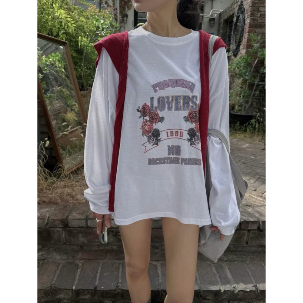 Twins 🇰🇷 韓國代購 東大門 正韓 早秋款 花花寬鬆中長版長T-規格圖11
