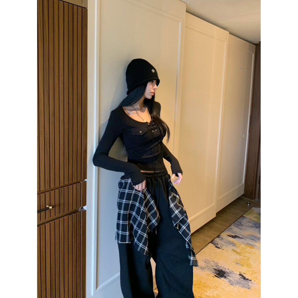 Twins 🇰🇷 韓國代購 東大門 正韓 早秋款 口袋綁繩坑條棉上衣-細節圖6
