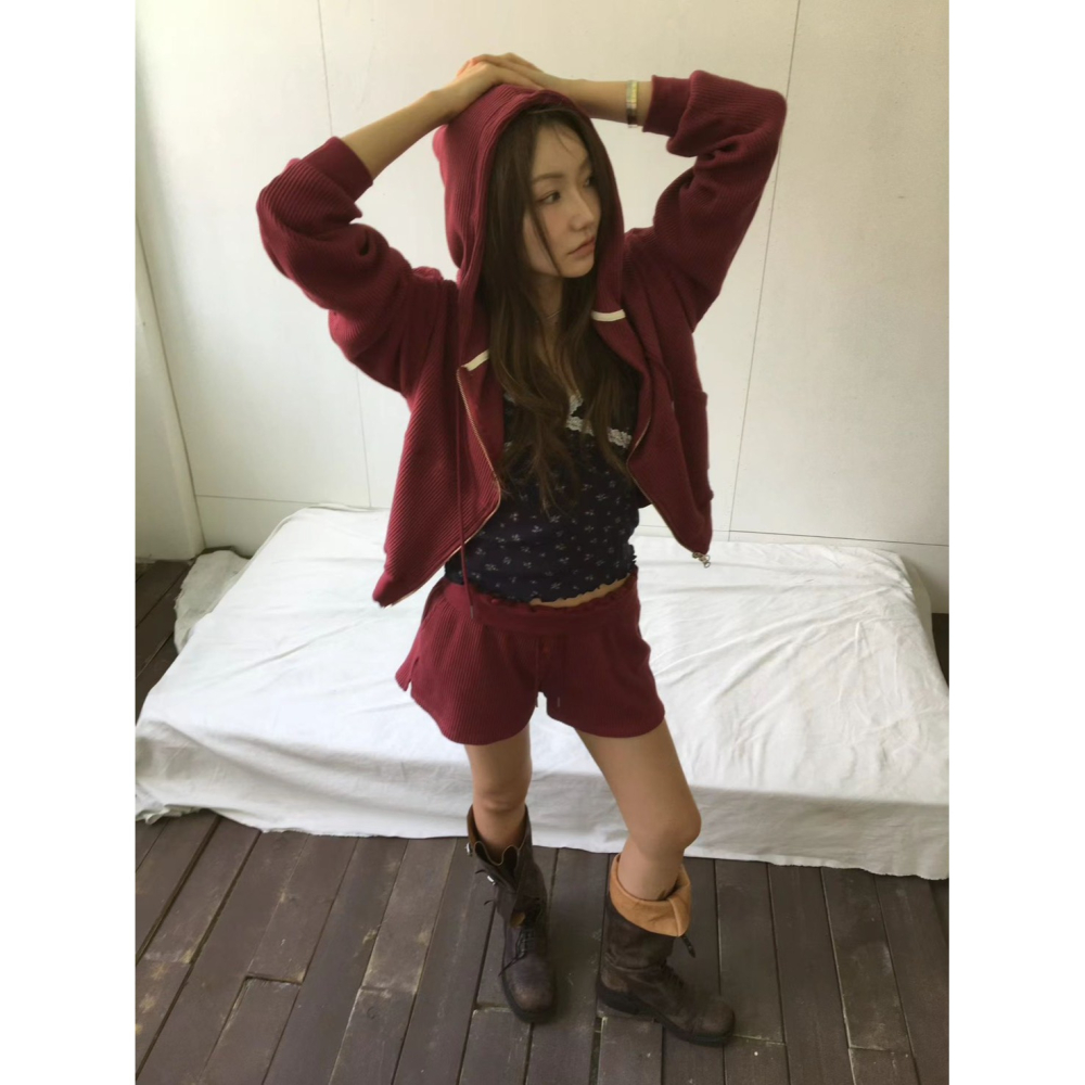 Twins 🇰🇷 韓國代購 東大門 正韓 早秋款 長袖雙拉鍊休閒外套/反摺顯瘦褲子 套裝-細節圖5