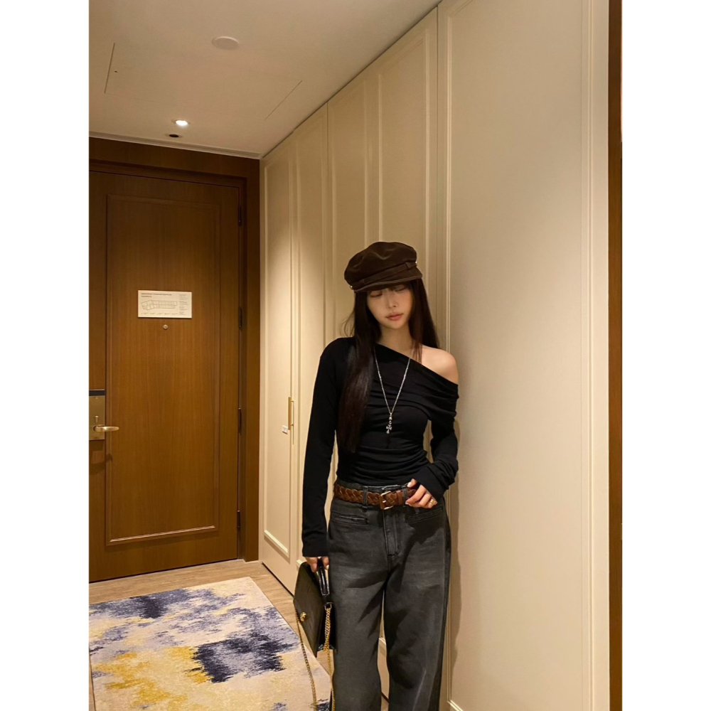 Twins 🇰🇷 韓國代購 東大門 正韓 早秋款 露肩長袖上衣-細節圖5