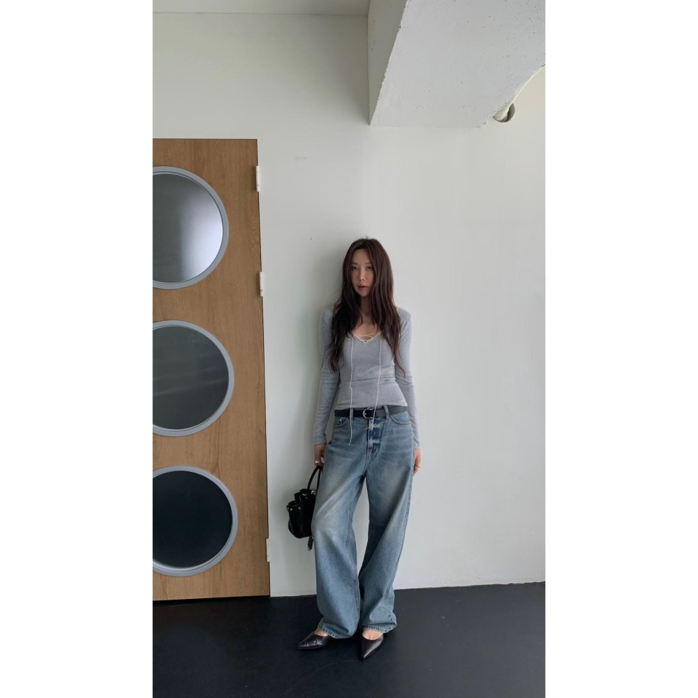 Twins 🇰🇷 韓國代購 東大門 正韓 早秋款 V領綁繩長袖上衣-細節圖6