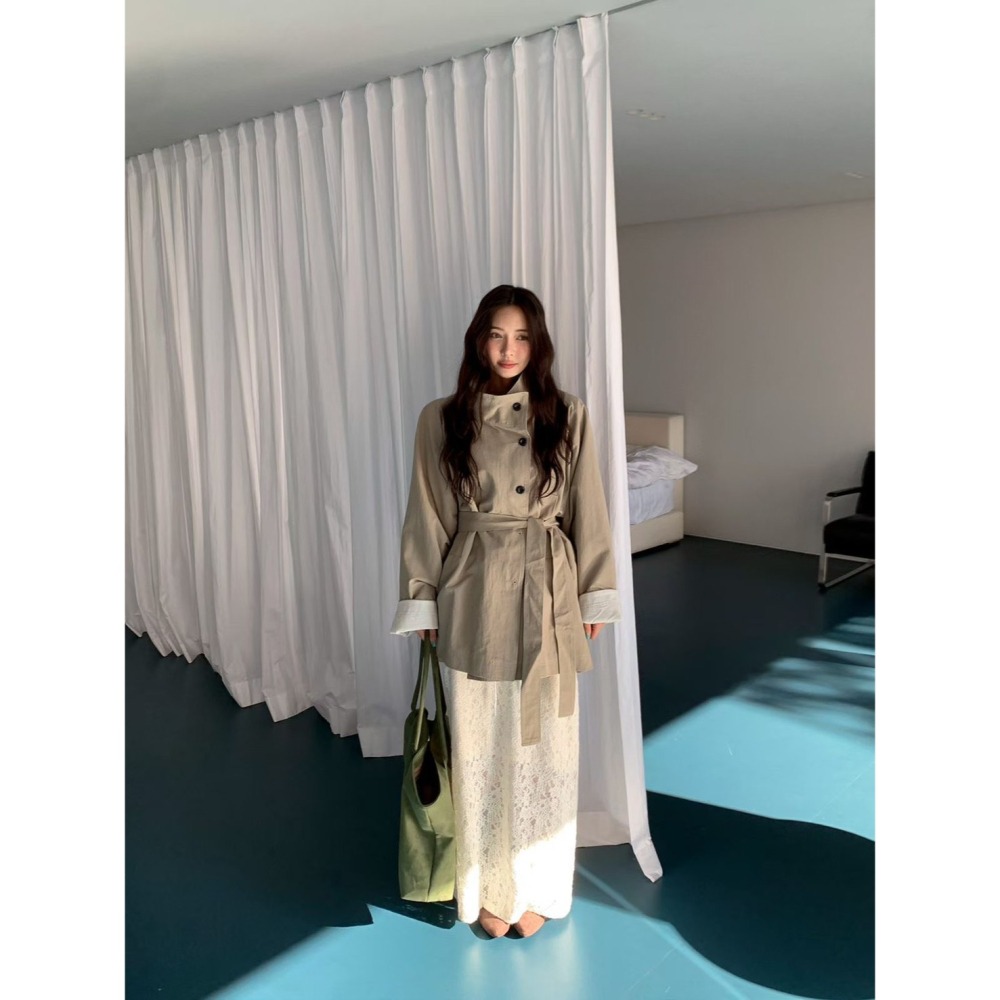 Twins 🇰🇷 韓國代購 東大門 正韓 早秋款 花布蕾絲直筒長裙-細節圖10